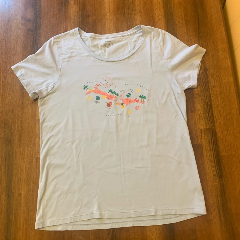 J. Crew T-shirt XL Light Blue Caribbean Destination Collectors Graphic tee